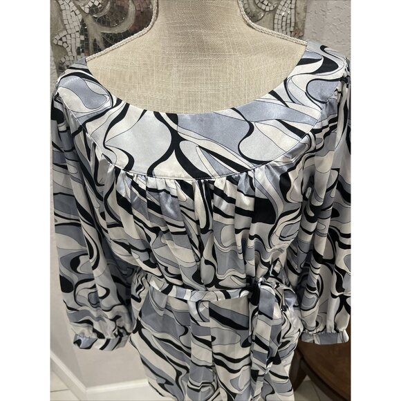 Violet & Claire Black/White Abstract Printed Satin Blouse With Belted Waist L - Picture 2 of 6